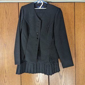 Black/White Pinstriped Skirt Suit Set, Size 8